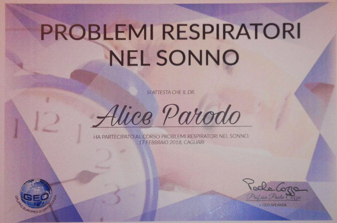 Certificato Problemi Respiratori nel Sonno, Dott.ssa Alice Parodo