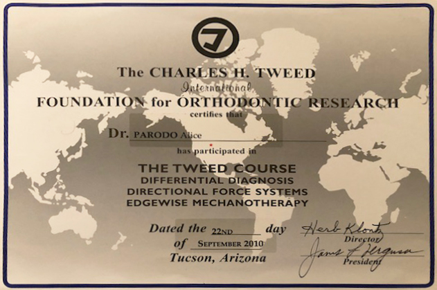 Certificato Corso Metodo Tweed, Dott.ssa Alice Parodo