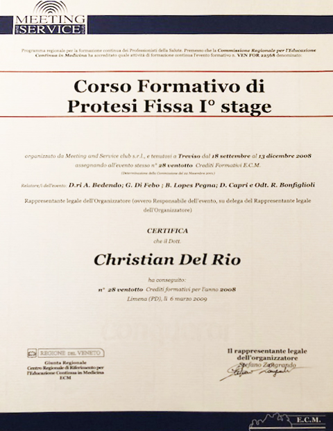 Certificato Master Protesi Fissa, Dott. Christian Delrio