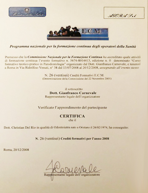 Certificato Formazione Sanità, Dott. Christian Delrio