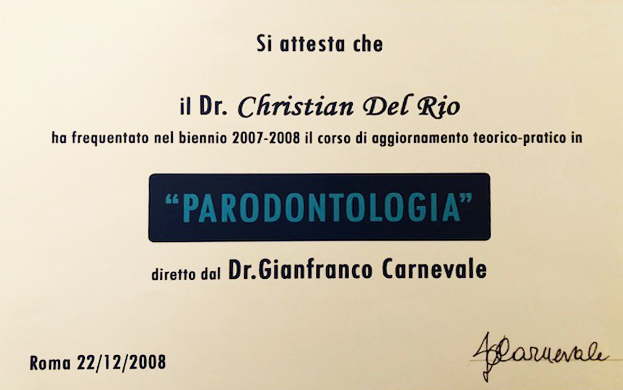 Certificato Master Parodontologia, Dott. Christian Delrio